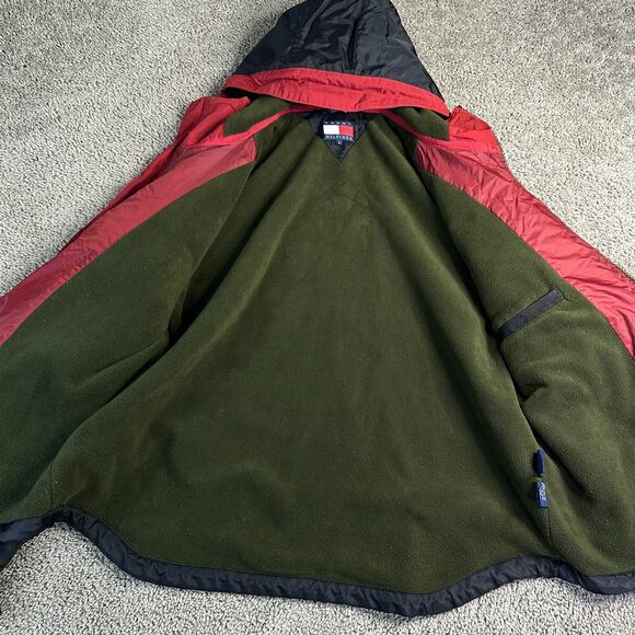 VINTAGE 90s Tommy Hilfiger Outdoors Rain Jacket Mens L Black Utility Expedition - Picture 4 of 9